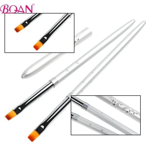 BQAN Nail Art Brush Silver Handle Flat Brush Salon Acrylic UV Gel Brush Salon Pen Dotting Detailing Flat Brush Kit Dotting Tools