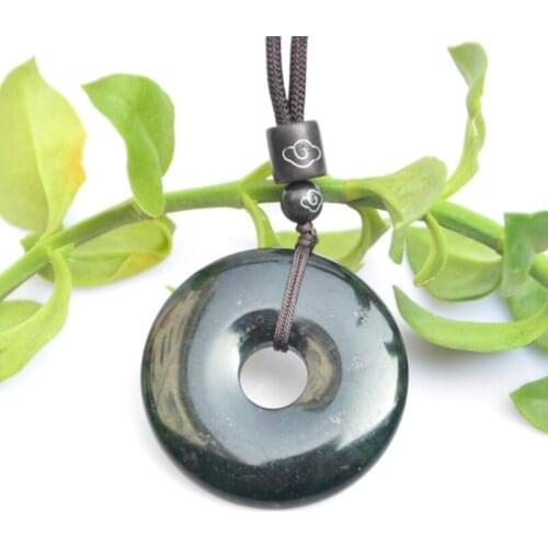 Classic Black Green Glass Ring Pendant Necklace Chinese Style Mens and Womens Casual Jewelry