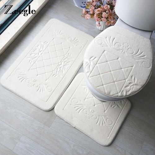 Zeegle Embossed Toilet Bath Mats Set Memory Foam Bath Mat Carpets Absorbent Non-Slip Floor Rugs Toilet Rugs Lid Cover Mat