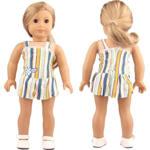 Summer New Pattern Floral Stripe Skirt Fit 18 Inch American&43cm Baby New Born Doll Clothes Accessories Girls' Toys