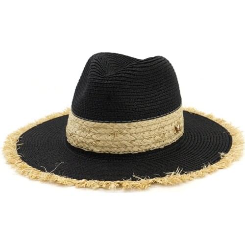 Summer Women Ladies Paper Straw Jazz Hat Outdoor Wide Brim Sun Hats Beach Unedged Sunshade Cap Breathable Sunhat for Unisex
