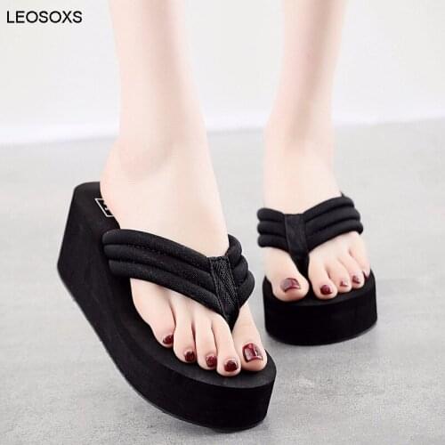 Summer Shoes For Women Thick Belt Thick-soled Non-slip Flip Flops Women All-match 6.5cm High-heeled Flip-flops Beach Shoes