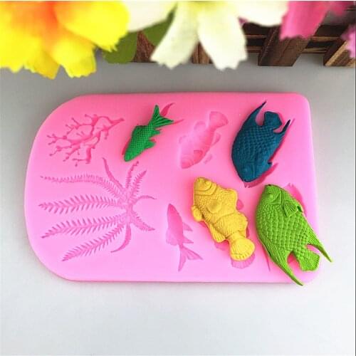 Marine Seaweed Fish Coral Silicone Fondant Cake Decorating Mold Epoxy Resin Chocolates Molds Baking Tools Kitchen Accessories