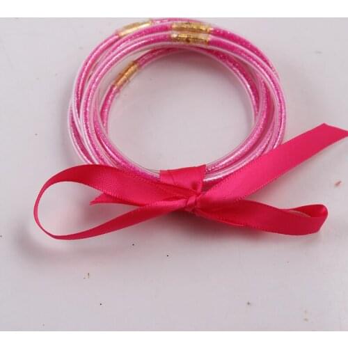 Peach Blossom Glitter Jelly Bangle Bracelet Set - Gold Powder Lining Fashion Jewelry - Lightweight Cute Bracelets for Women Girl