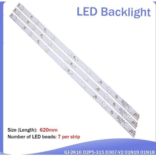 New 3 PCS 7LED(3V) 620mm LED backlight strip for 32PFT4131 32PHH4101 GJ-2K16 D2P5-315 D307-V2 01N19 01N18