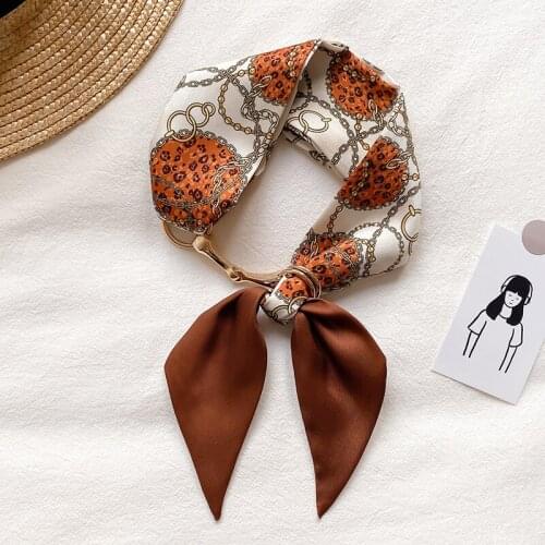 Europe and The United States New Fashion Chain Small Silk Scarf Womens Narrow Narrow Scarf Decorative Hair Band Tied Bag Scarf