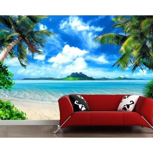Papel de parede bule sky clounds trees beach natural 3d wallpaper mural,living room TV sofa wall bedroom wall papers home decor