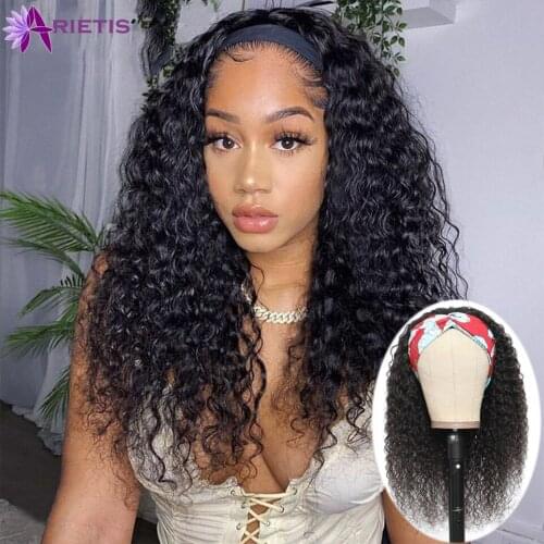Peruvian Jerry Curly Human Hair Wigs Headband Wig Human Hair For Black Women Remy Hair Glueness Machine Made Wig For Beginners