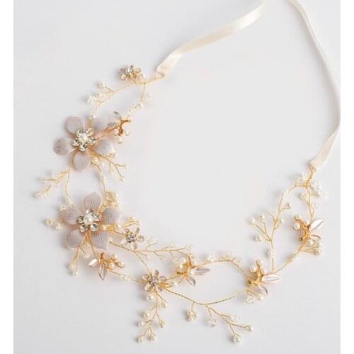 Vintage Gold Flower Headbands Hair Ornaments Leaves Hairbands with ribbon For Women Girl Headpiece Wedding Hair Accessories Gift