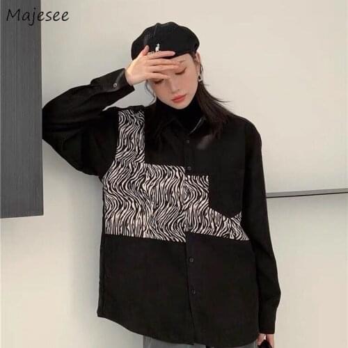 Long Sleeve Shirts Women Summer Fashion Korean Style Irregular Zebra Striped Vintage Leisure Turn-down Collar Female Streetwear