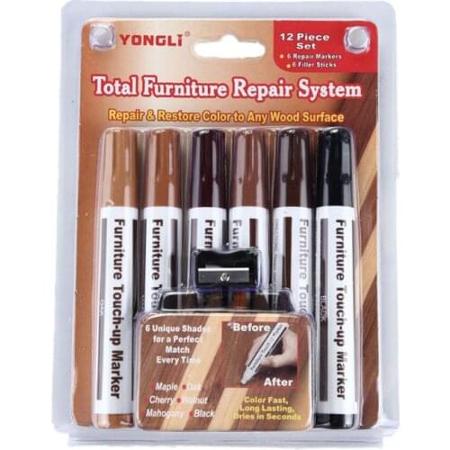 Furniture color repair pen, 13 sets. Rendering repair wax sticks to cover stains and scratches