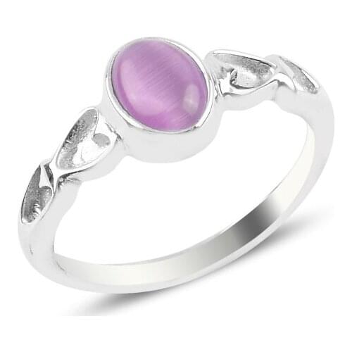 Silverlina Silver Pink Cat 'S Eye Engagement Ring