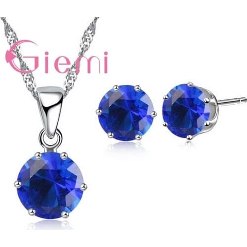 Top Sale 925 Sterling Silver Cubic Zirconia Ball Necklace Stud Earrings for Women Engagement Jewelry Sets