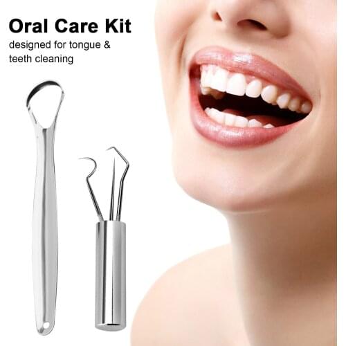 Tongue Scraper & Toothpick Set Reduce Bad Breath Clean Teeth Stainless Steel Tongue