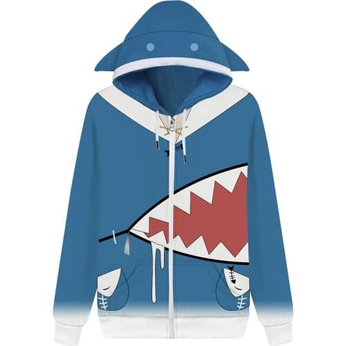 Anime Hololive Vtuber Gawr Gura Shark 3D Print Hood Hoodie Sweatshirt Jacket Coat Pullover