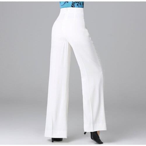 2020 Latin dance pants women White loose wide-leg pants high waist ballroom modern dance pants trousers performance wear DQS4768