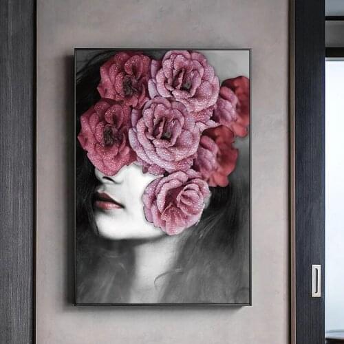 Woman Pictures Canvas Painting Wall Art Print Decorative Poster Nordic Painting Wedding Flowers Girls Beauty Home Decoration