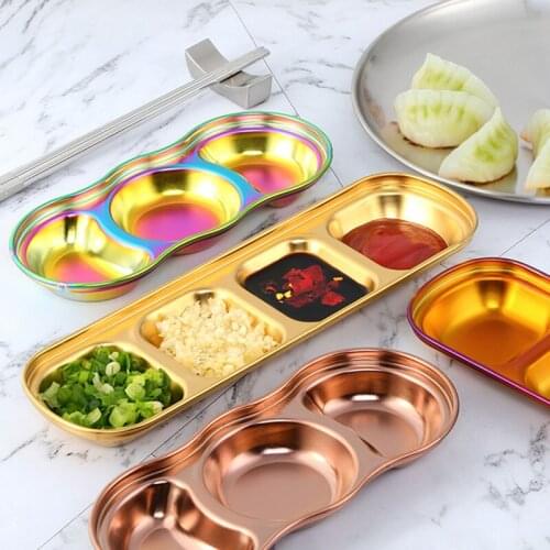 1Pc 2/3/4 Grid Portable Stainless Steel Seasoning Dish Korean Style Hot Pot Household Small Sauce Soy Vinegar Tray