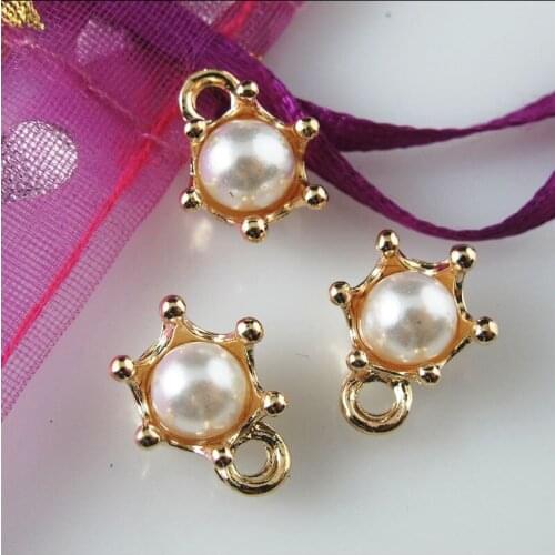 15Pcs White 14KGP Acrylic Crown Charms Pendants 10.5x13mm