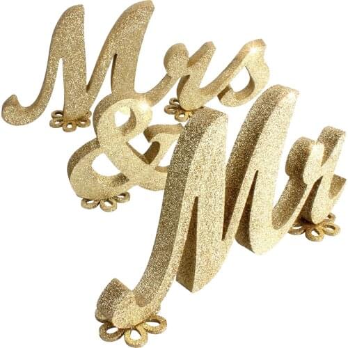 2Pcs/set Wooden MR & MRS Wedding Signs Gold Wooden Wedding Table Numbers Letters Decoration Valentines Day Party Letter Sign