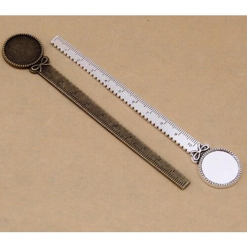 5pcs/lot Antique Bronze Silver Color Vintage Metal Bow Ruler Bookmark Cabochon Base Bookmark Setting fits 20mm Cabochon Cameo