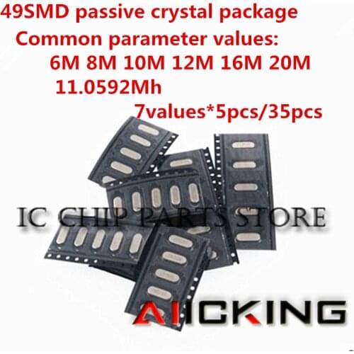 35pcs SMD 49SMD passive crystal package 6M 8M 10M 12M 16M 20M 11.0592Mh 7 kinds of common parameter values 5pcs each/one package