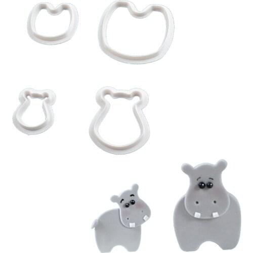 4pcs Hippo Cookie Cutter Plastic Biscuit Cut Mold Baking Fruit Cut Cake Mold Embossing Printing Die