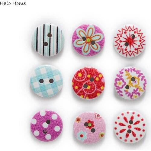 50pcs Printing richly colorful Mix Round Wood buttons Sewing Scrapbook Clothing Gifts Crafts Handwork Card DIY Accessories 15mm