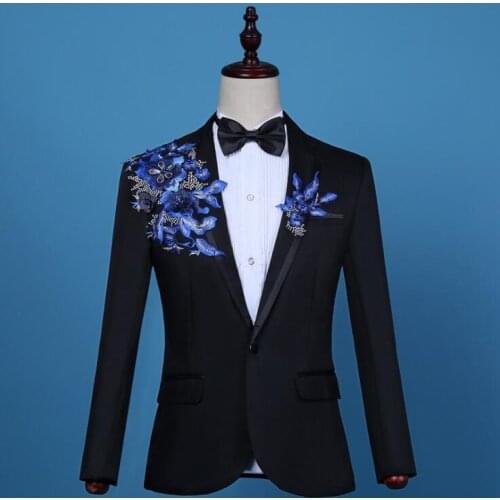 Applique blazer men suits designs jacket mens stage costumes for singers clothes dance star style dress masculino homme terno