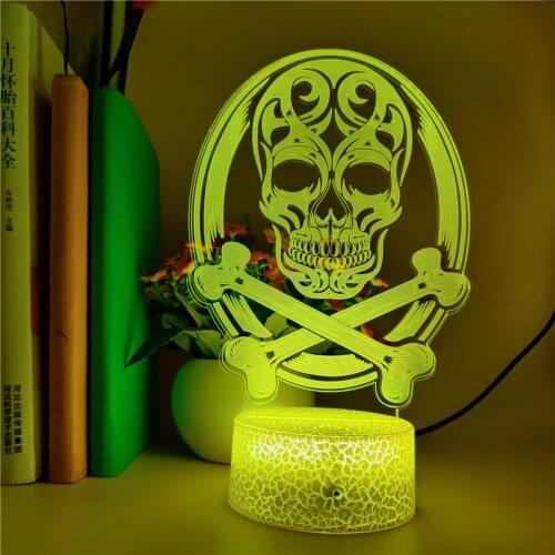 Atmosphere Night Light Touch Sensor 3D Illusion Nightlight LED Acrylic Lamp Desk Skull Color Changing Party Decor Halloween Gift