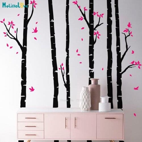 Birch Tree Wall Decals Home Nursery Decoration Woodland Removable Murals Simple Design YT5446