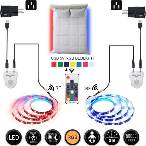 Wardrobe Bed Side Light 5050 RGB LED Strip USB 5V led Lamp with Wireless PIR Motion Sensor USB Port light kitchen Stairs Cabinet