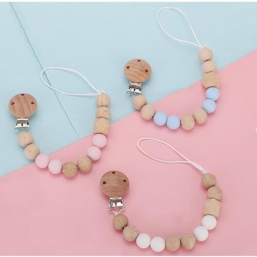 Baby Pacifier Clip Wooden Beads Teether Nipple Holder Newborn Teething Pacifier Baby Pacifier Chewing Toy Dummy Clip