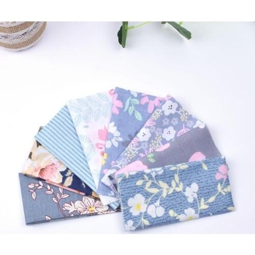 DIY 8pcs/lots 25x25cm Light Blue Floral Pattern100%Cotton Pur-cut Patchwork Fabric Bundle Sewing Quilting Crafts for Handmade