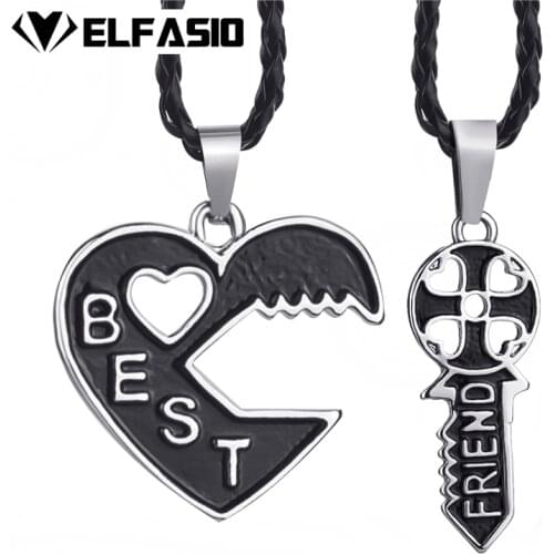 Friendship Best Friend Heart Key Jigsaw Womens Mens Couple Pendant Necklaces Set Fashion Jewelry LP239