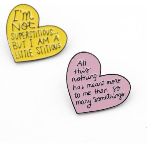 Heart with Words Enamel pin Yellow Purple Brooch Bag Clothes Lapel Pin Sasha Away Badge Cartoon Jewelry Gift For Boys and Girls