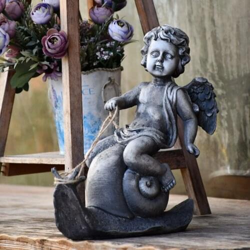 EUROPEAN CUPID ANGEL SNAIL FIGURINE ANGEL ART SCULPTURE DECORATION RESIN CRAFT HOME DECORATION GARDEN ORNAMENTS GIFT R4687