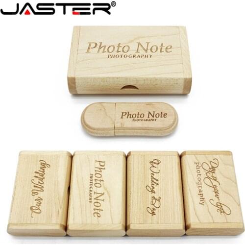 JASTER 1PCS free logo Wooden USB flash drive pen drives Maple wood+Packing box pendrive 4GB 16GB 32GB 64GB memory stick gift