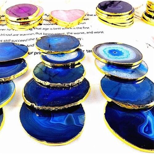 4-10cm Electroplated Rimmed Crystal Agate Stone Sliced Teacup Coasters