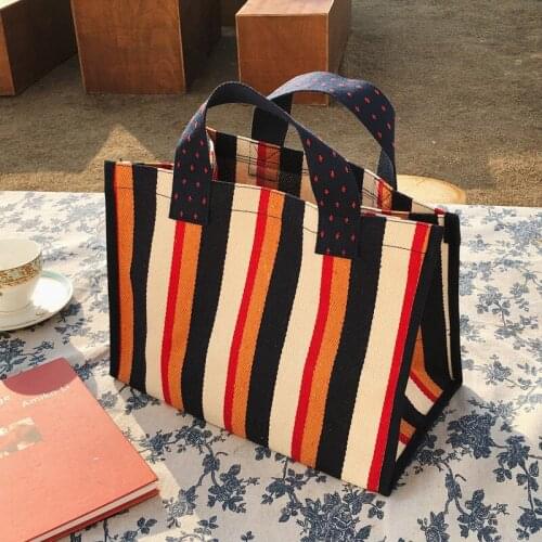 Women Canvas Striped Reusable Tote Mommy Bag Korean High Quality Casual Beach Travel Large Shoulder Bags Shopper