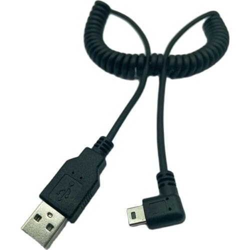 1pc USB 2.0 A Male to Mini USB 5 Pin Right Angled 90 Degree Spiral Coiled Adapter Cord Cable 5ft for MP3 Players Digital Cameras