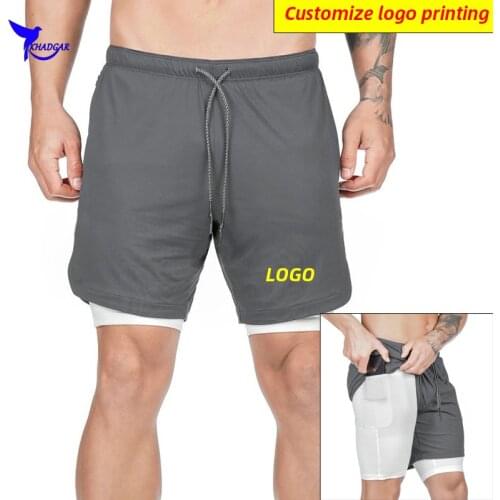 Custom LOGO Camouflage Men 2 in 1 Running Shorts Jogging Gym Fitness Quick Dry Beach Short Pants Marathon Workout Sportswear