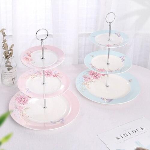 Ceramic Snack Tray Plates with Three Layers Large Capacity Farmhouse European Style Multifunctional Fruit Plate