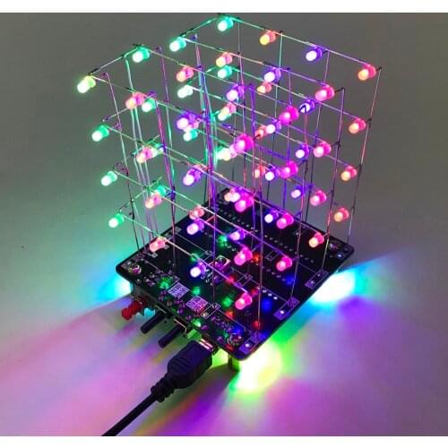 DIY Kit 3D Light Cube 4x4x4 3D 4 RGB LED Cube Audio Spectrum Display Colorful 4*4*4 LED With Remote Controler