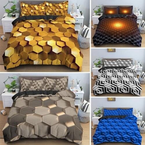 3D Solid Modern Geometric Honeycomb Bedding Set Single King Queen Duvet Cover Pillowcase 2/3pcs Bed Linen Bedclothes