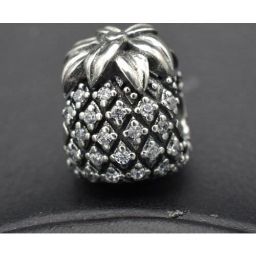 Natures Pineapple Shape Inlaid With White Zircon Beautiful Silver Beads European And American Silver Bracelet Accessories