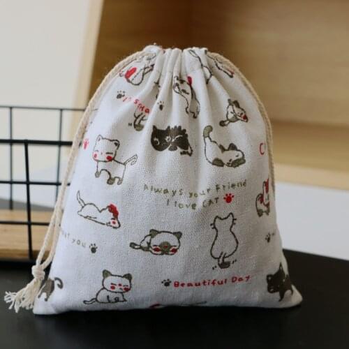 Cat Linen Drawstring Pouch 8x10cm 9x12cm 10x15cm 13x17cm pack of 50 Baby Shower Birthday Party Wedding Candy Gift Bag Sack