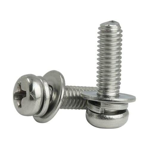 Luchang metric thread M2.5 M3 M4 stainless steel Phillips Pan Head Three Combination Screw Three screws with washer