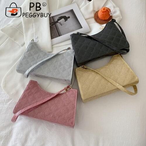 Fashion Lattice Pattern Womens Shoulder Underarm Bag Casual PU Leather Small Handbags Portable Solid Color Travel Zipper Purse