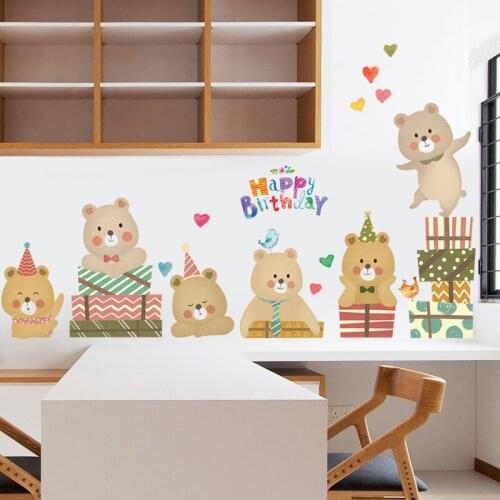 Cartoon Wall Stickers Bear Kids Room Living Room Bedroom Wall Decoration Nursery Home Decor Wall Decals Art Wallpaper